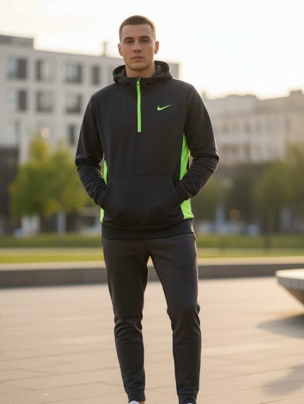 Nike Black Hoodie with Neon Green Details Mens Small Sweatshirt